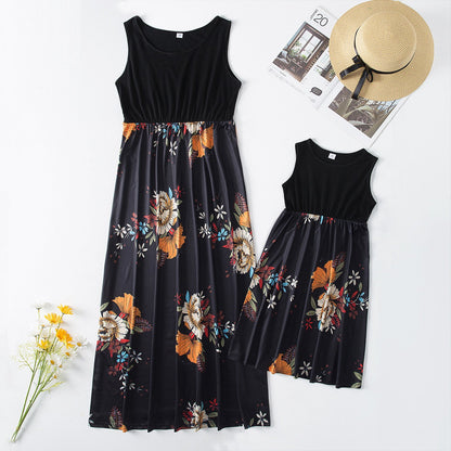 Black Family Matching Dress Floral Maxi Dress for Mommy and Me Matching Outfits - ChildAngle