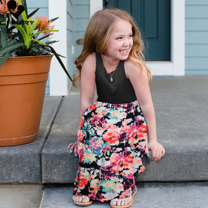 Black Family Matching Dress Floral Maxi Dress for Mommy and Me Matching Outfits - ChildAngle
