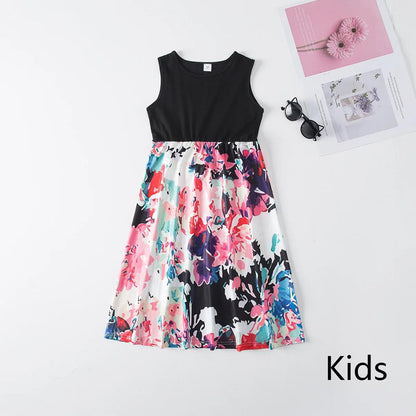 Black Family Matching Dress Floral Maxi Dress for Mommy and Me Matching Outfits - ChildAngle