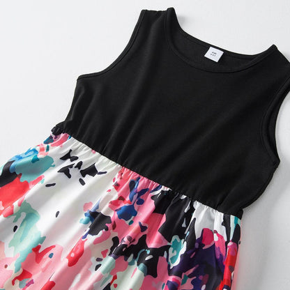Black Family Matching Dress Floral Maxi Dress for Mommy and Me Matching Outfits - ChildAngle