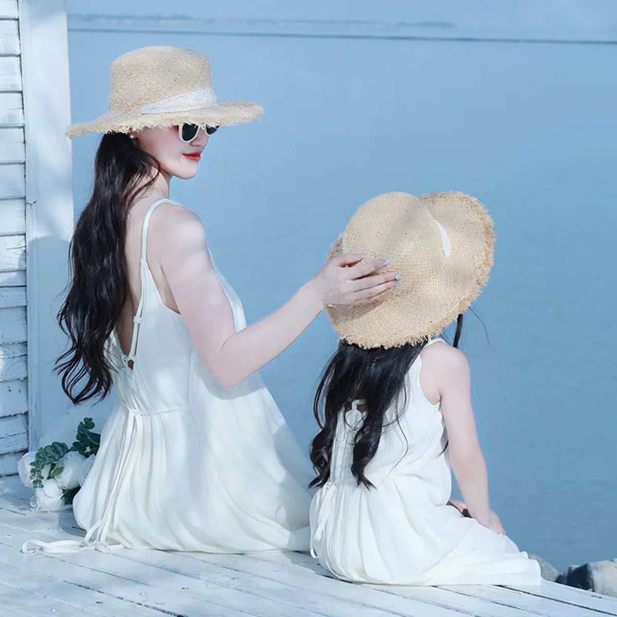 Mommy and Me Matching Dress Spaghetti Strap White Slip Maxi Dress - ChildAngle