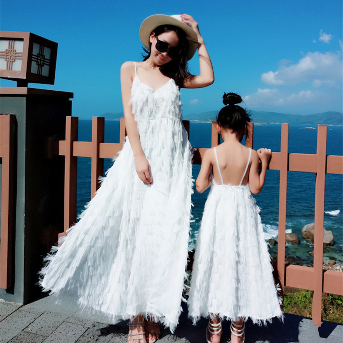 Mommy and Me V Neck Ruffle Sleeveless Backless Dresses - ChildAngle