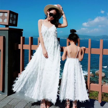 Mommy and Me V Neck Ruffle Sleeveless Backless Dresses - ChildAngle