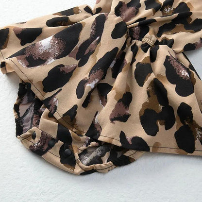 Leopard Print Mommy and Me V Neck Slip Dress Romper for Babies Girls and Moms - ChildAngle