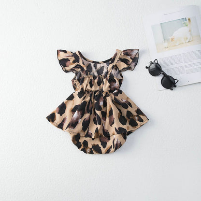 Leopard Print Mommy and Me V Neck Slip Dress Romper for Babies Girls and Moms - ChildAngle