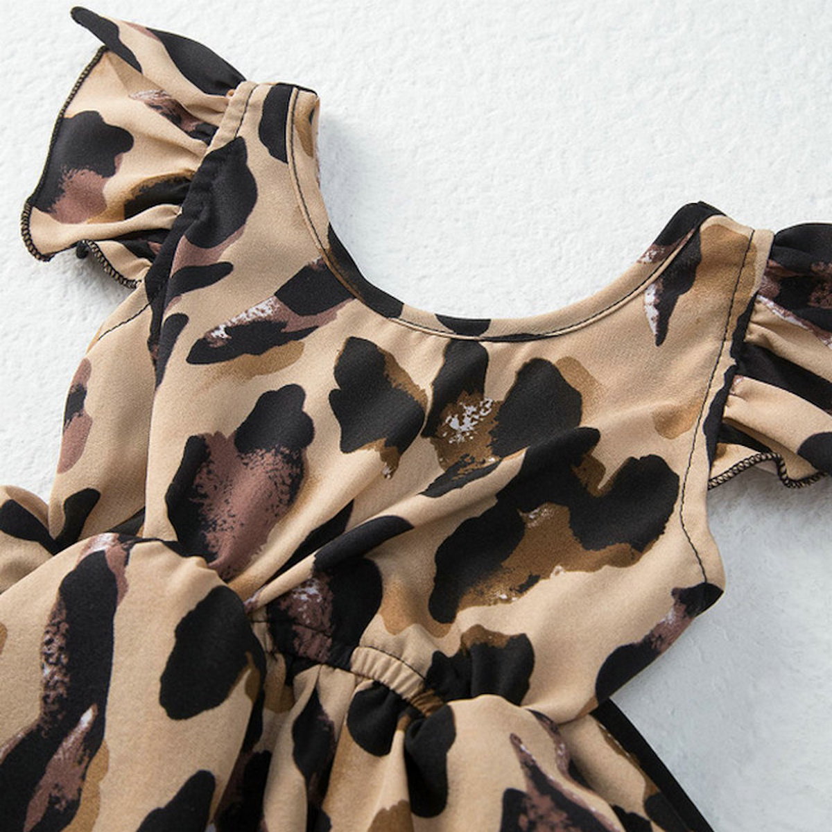 Leopard Print Mommy and Me V Neck Slip Dress Romper for Babies Girls and Moms - ChildAngle