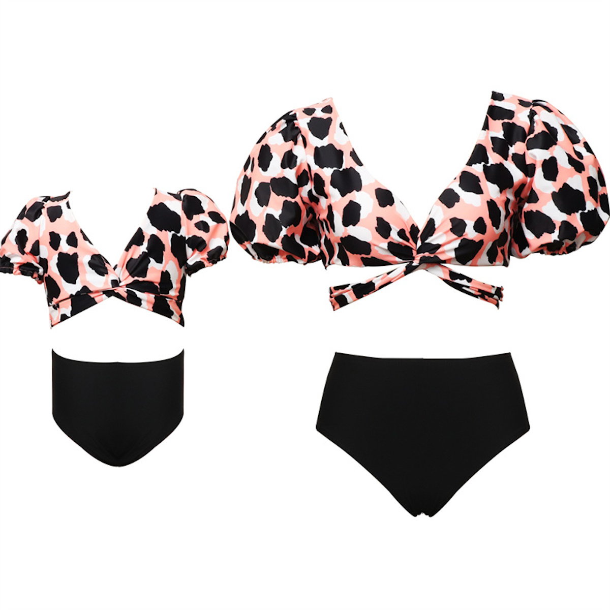 Summer Cross Front Mommy and Me Bikini Set High Waist Bikini Leopard Print Tropical Print Mother Daughter Swimwear - ChildAngle
