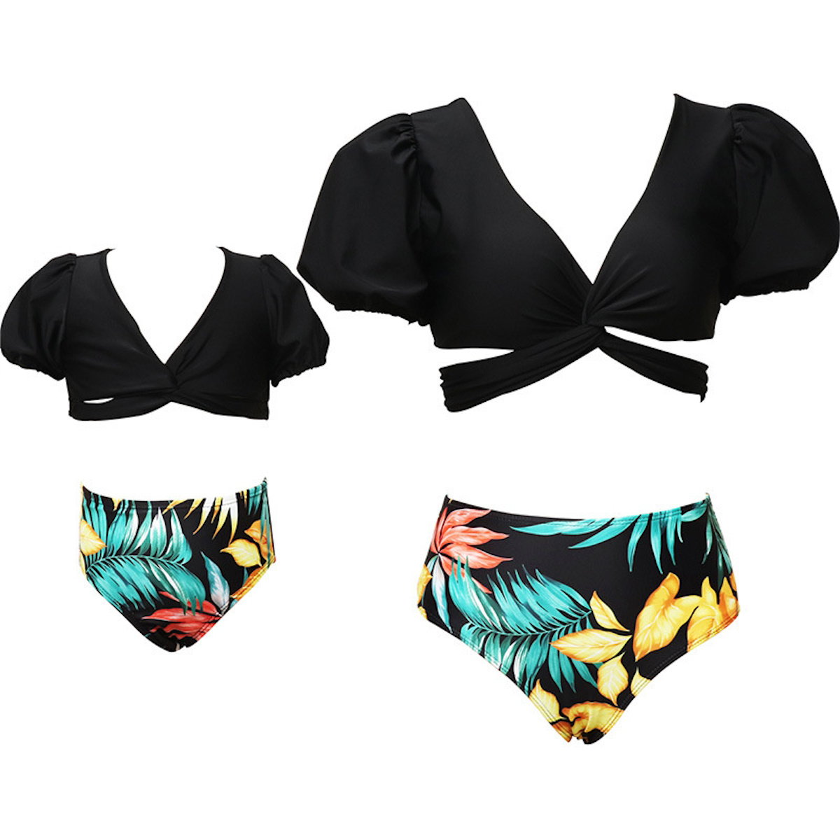 Summer Cross Front Mommy and Me Bikini Set High Waist Bikini Leopard Print Tropical Print Mother Daughter Swimwear - ChildAngle