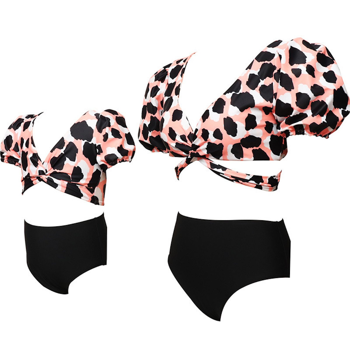 Summer Cross Front Mommy and Me Bikini Set High Waist Bikini Leopard Print Tropical Print Mother Daughter Swimwear - ChildAngle