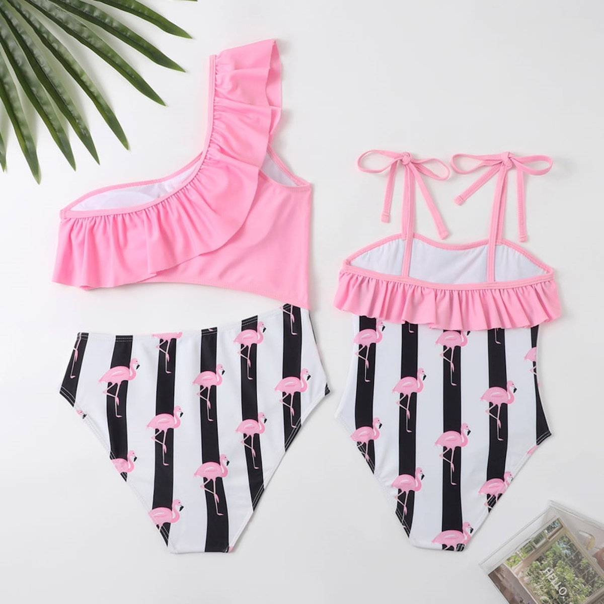 Two swimsuits, one pink and one with flamingo pattern - ChildAngle