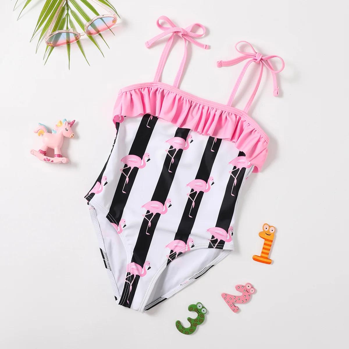Children's swimsuit with flamingo pattern - ChildAngle