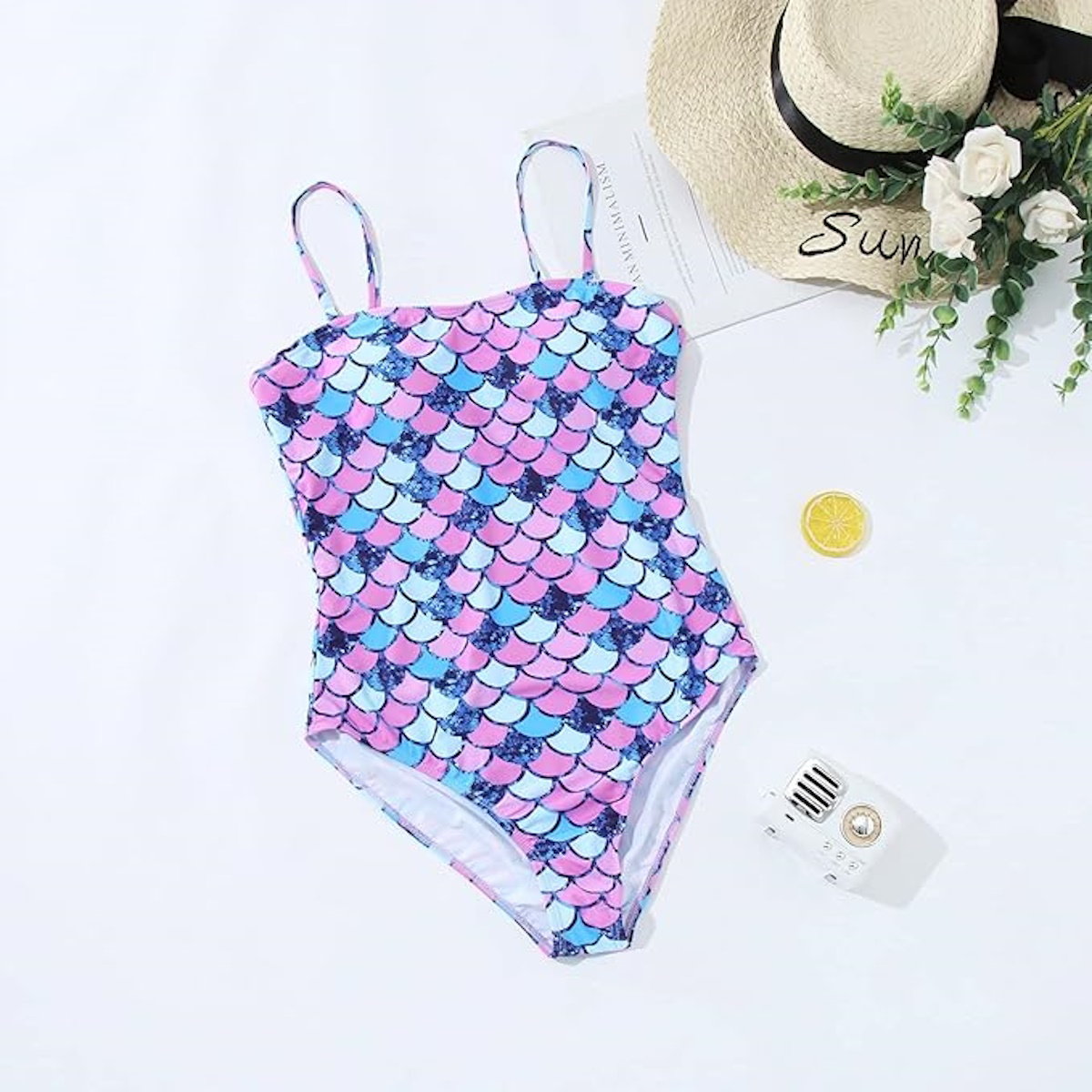 One-piece swimsuit with mermaid scale pattern - ChildAngle