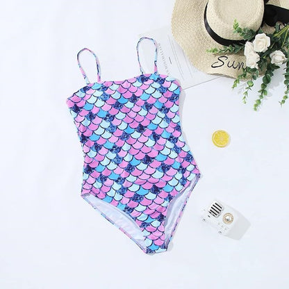 One-piece swimsuit with mermaid scale pattern - ChildAngle