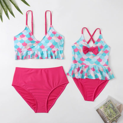 Two-piece swimsuit with pink and blue pattern Mermaid Scale Bikini Set - ChildAngle