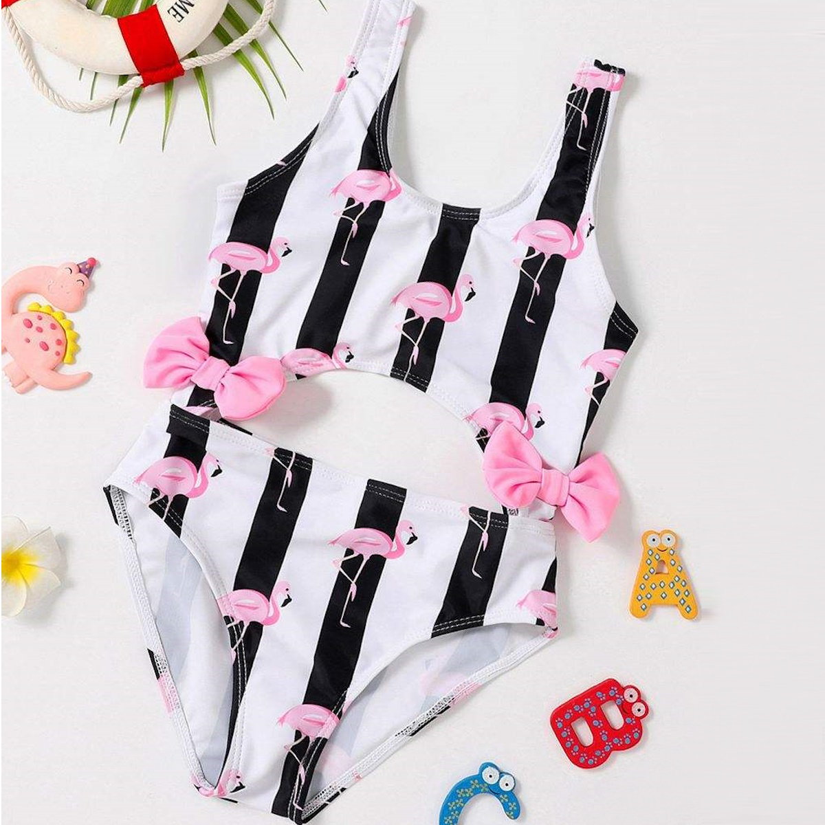 Children's swimsuit with flamingo and bow design One Piece Swimwear - ChildAngle