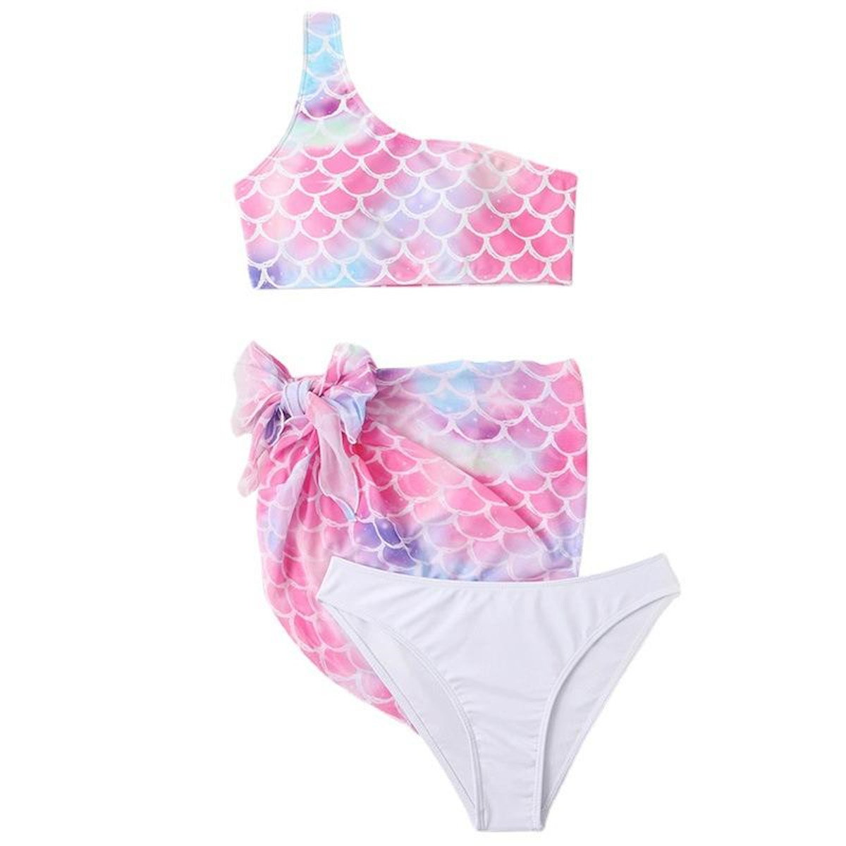 Three-piece swimsuit with mermaid scale pattern - ChildAngle
