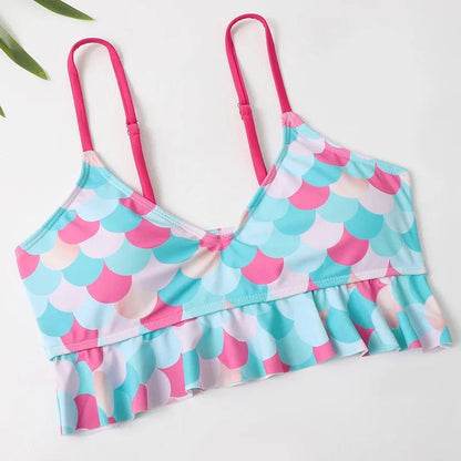 Two-piece swimsuit with pink and blue pattern Mermaid Scale Bikini Top - ChildAngle