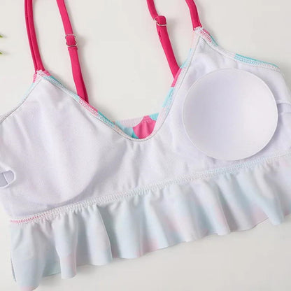 White bra with pink straps Removable Padding Bikini Set - ChildAngle