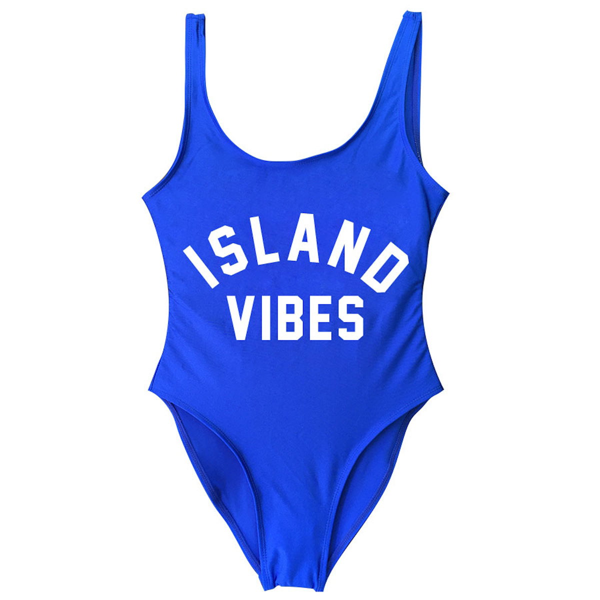 Blue swimsuit with 'ISLAND VIBES' text Mommy and Me One Piece Swimsuits - ChildAngle