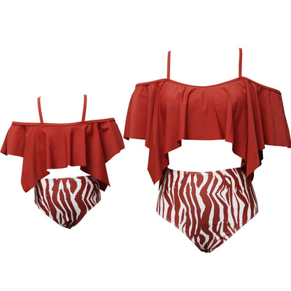 Red off-shoulder top and zebra print high-waisted bottoms - ChildAngle