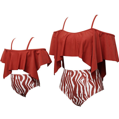Red bikini set with ruffled top and zebra pattern bottom - ChildAngle