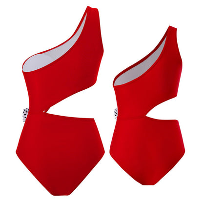 Two red one-shoulder one piece swimsuits - ChildAngle