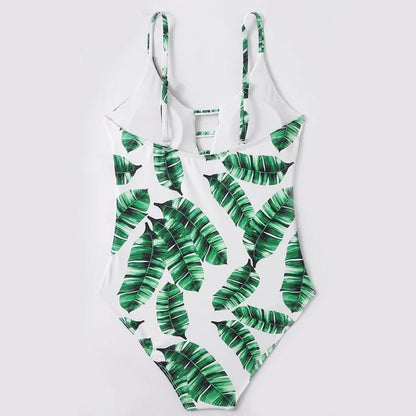 One-piece swimsuit with green leaf pattern - ChildAngle