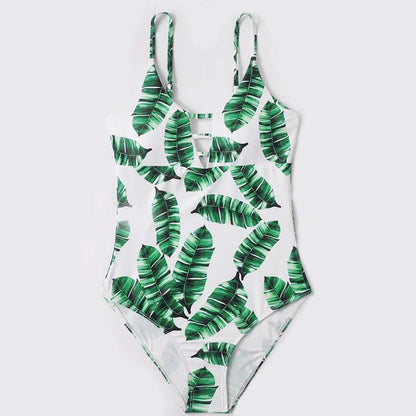 One-piece swimsuit with green leaf pattern - ChildAngle