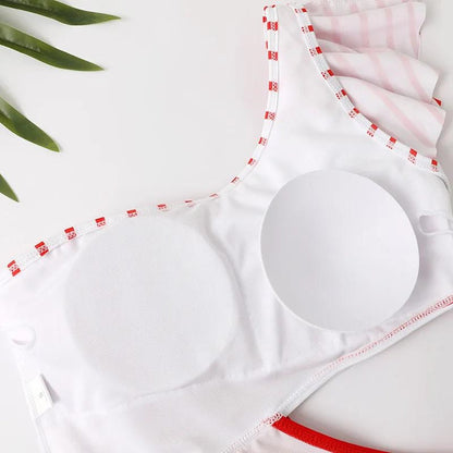 White bra with red accents Mommy and Me Matching Swimsuits Red Striped Swimsuits - ChildAngle