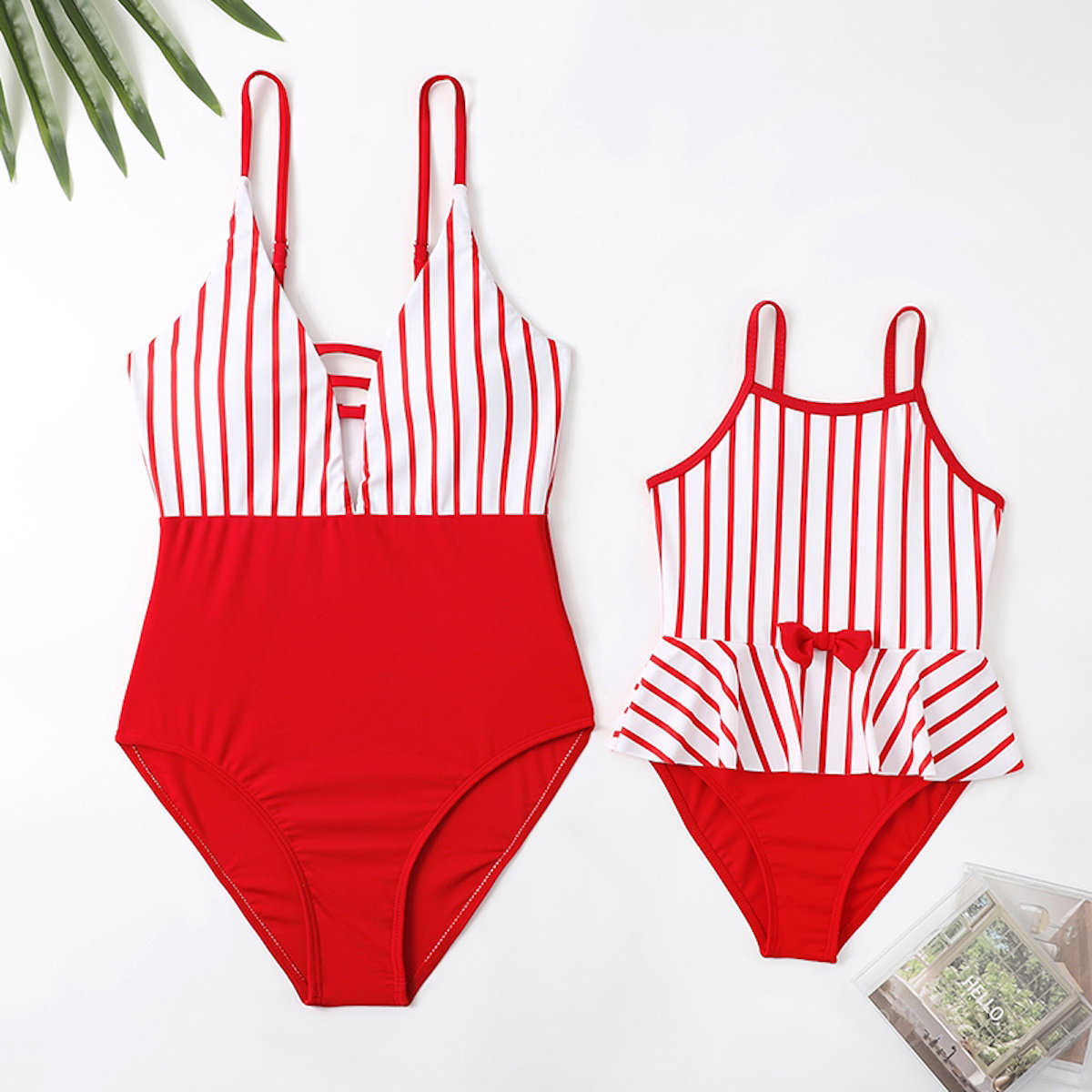 Red and white striped swimsuits Mommy and Me Matching Swimsuits Red Striped Swimsuits - ChildAngle