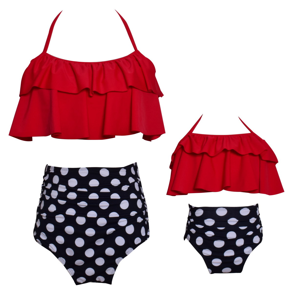 Mama und ich passende Badeanzüge Rüschen High Waisted Banane Tupfen Unterteil