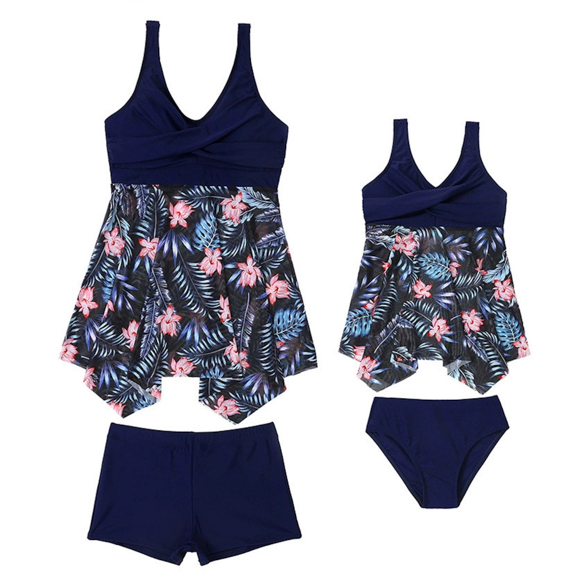 Navy blue swimsuit with floral pattern - ChildAngle
