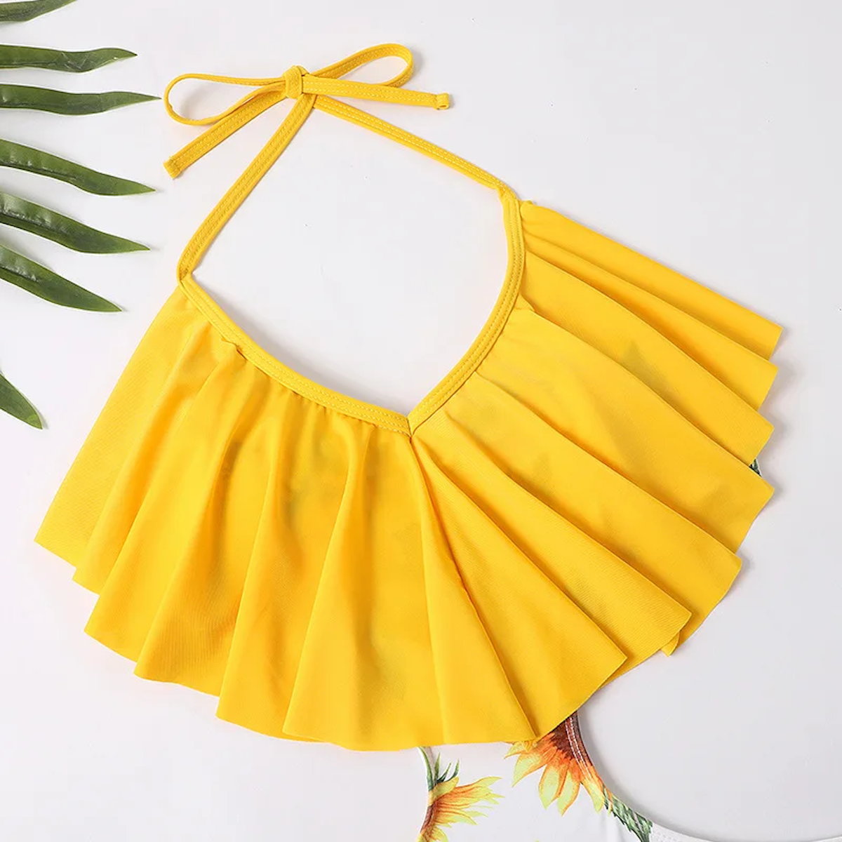 Yellow Sunflower Ruffle Neck Tie Cutout Waist One Piece Swimwear for Mommy and Me - ChildAngle