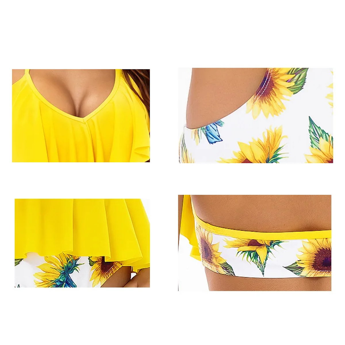 Yellow Sunflower Ruffle Neck Tie Cutout Waist One Piece Swimwear for Mommy and Me - ChildAngle