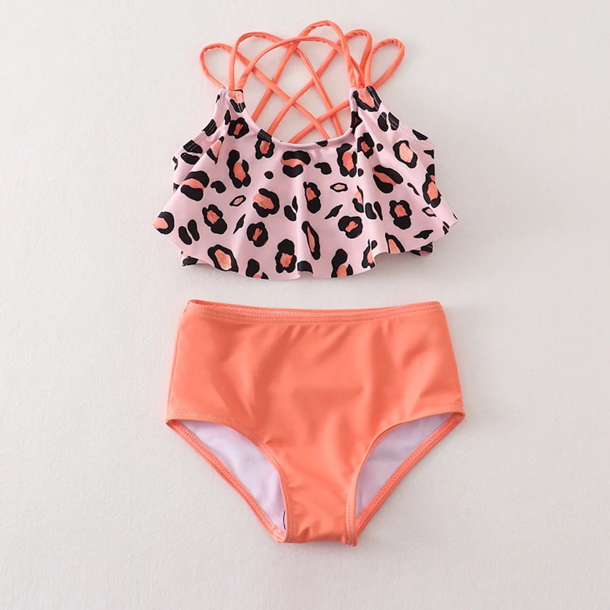 Mommy and Me Matching leopard print tops and coral Bikini Set - ChildAngle