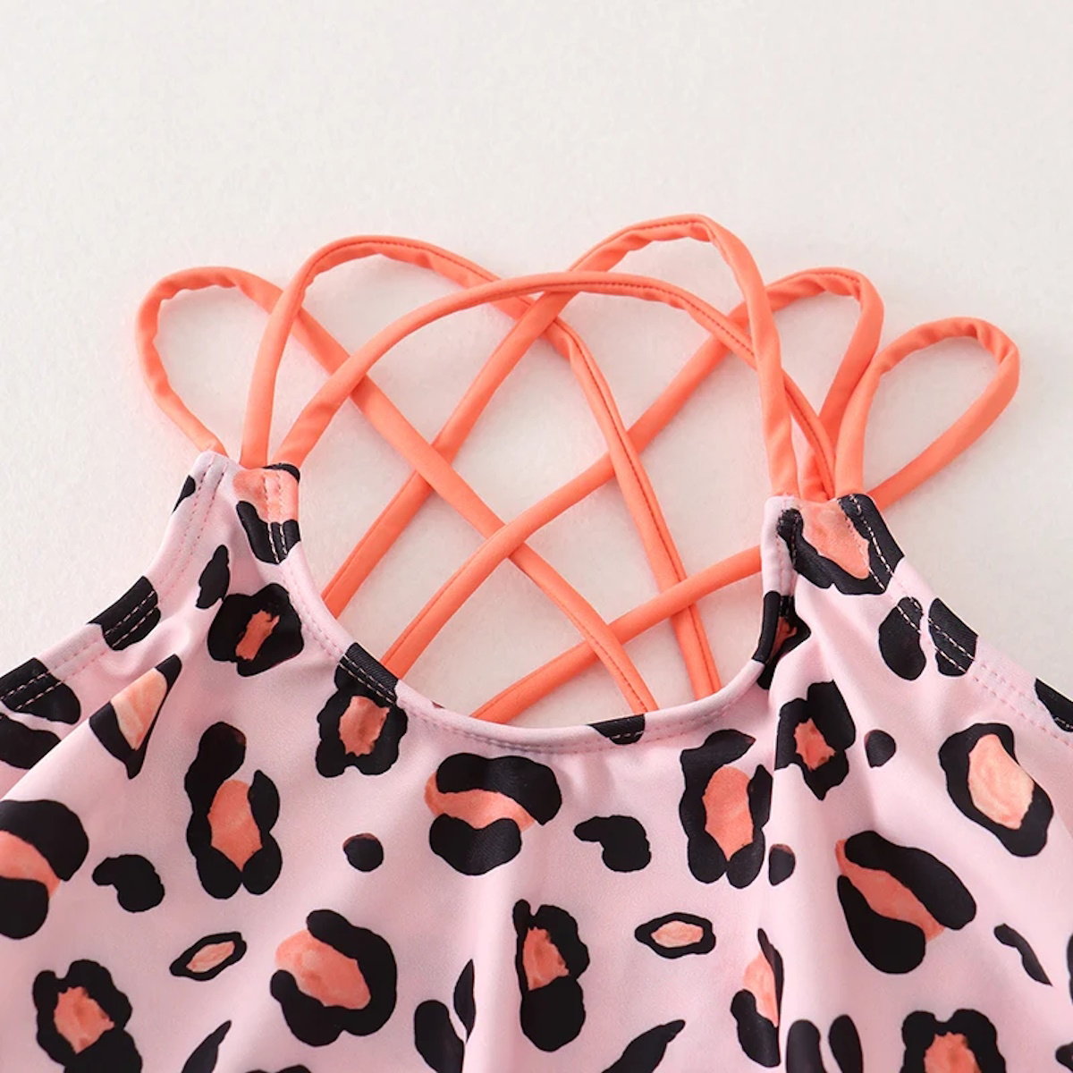 Mommy and Me Matching leopard print tops and coral Bikini Set - ChildAngle