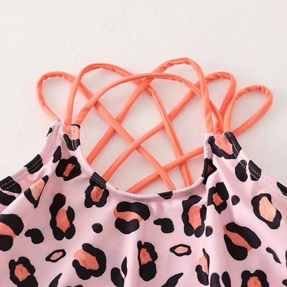 Mommy and Me Matching leopard print tops and coral Bikini Set - ChildAngle