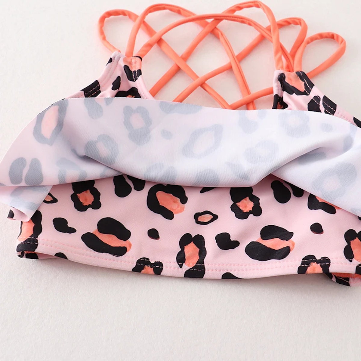 Mommy and Me Matching leopard print tops and coral Bikini Set - ChildAngle