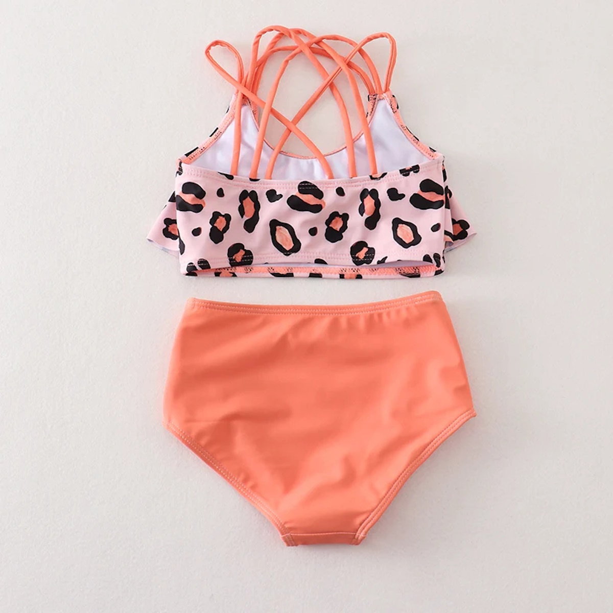 Mommy and Me Matching leopard print tops and coral Bikini Set - ChildAngle