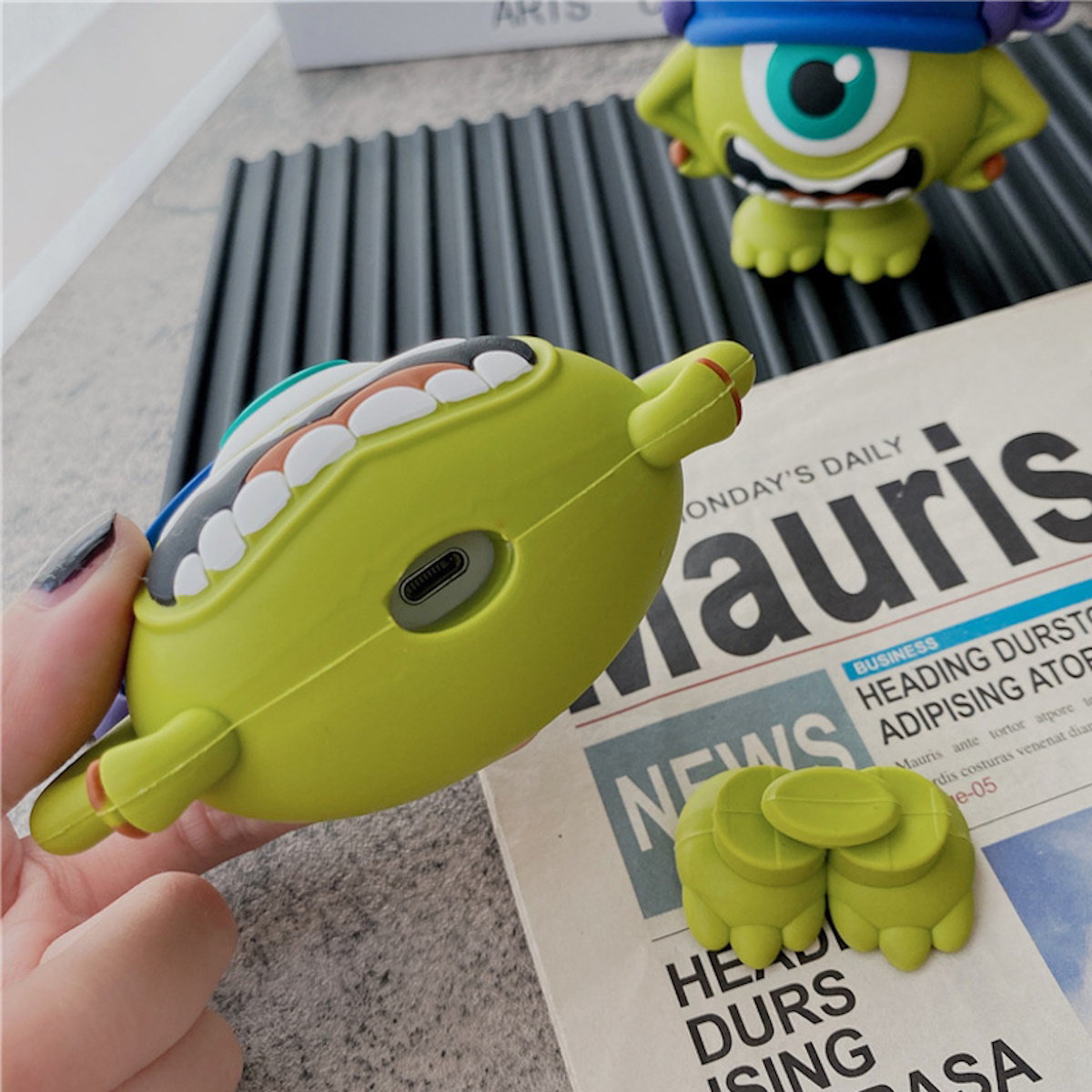Green Monsters University Mike Wazowski character-shaped AirPods Case - ChildAngle