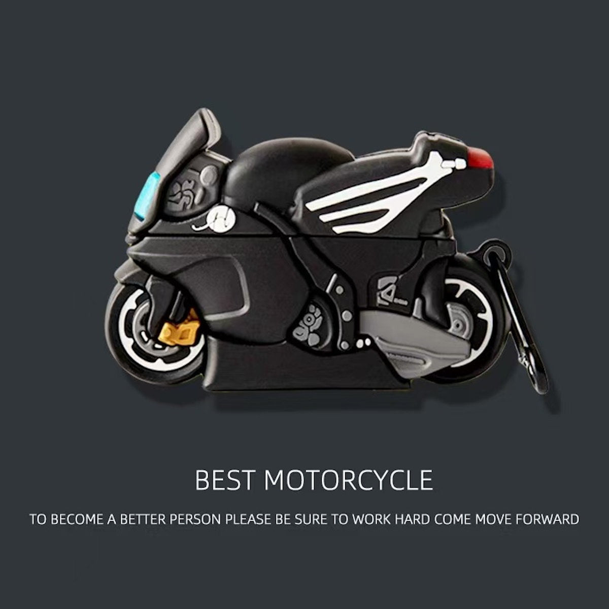 Black motorcycle AirPods Case - ChildAngle