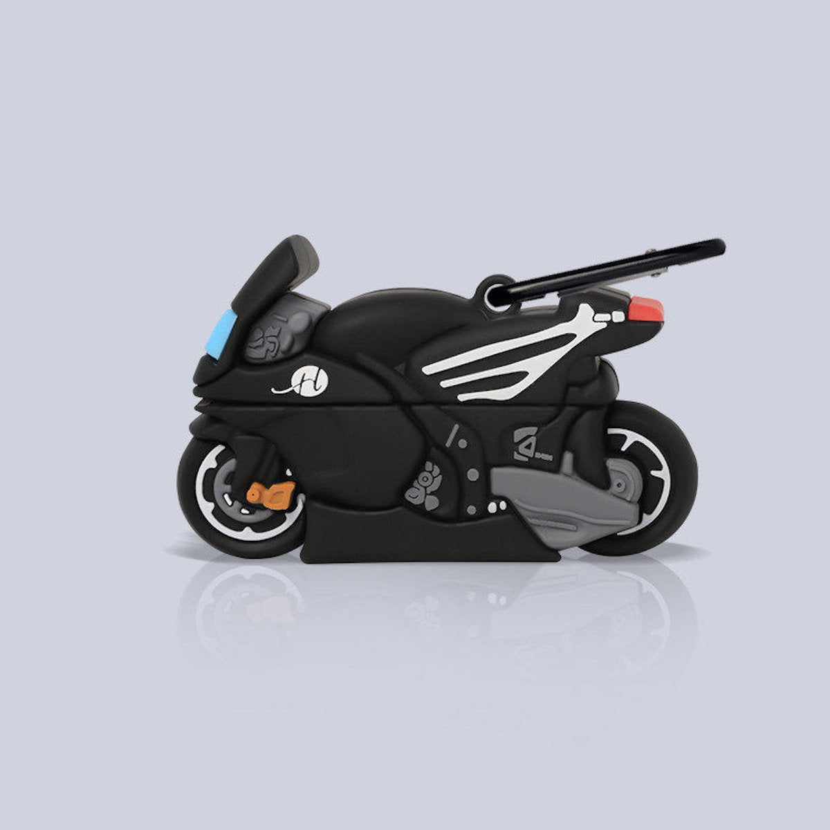 Black motorcycle AirPods Case - ChildAngle