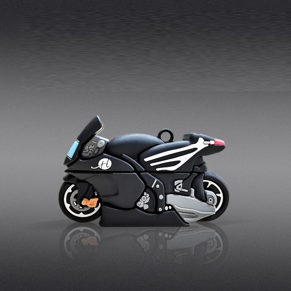 Black motorcycle AirPods Case - ChildAngle