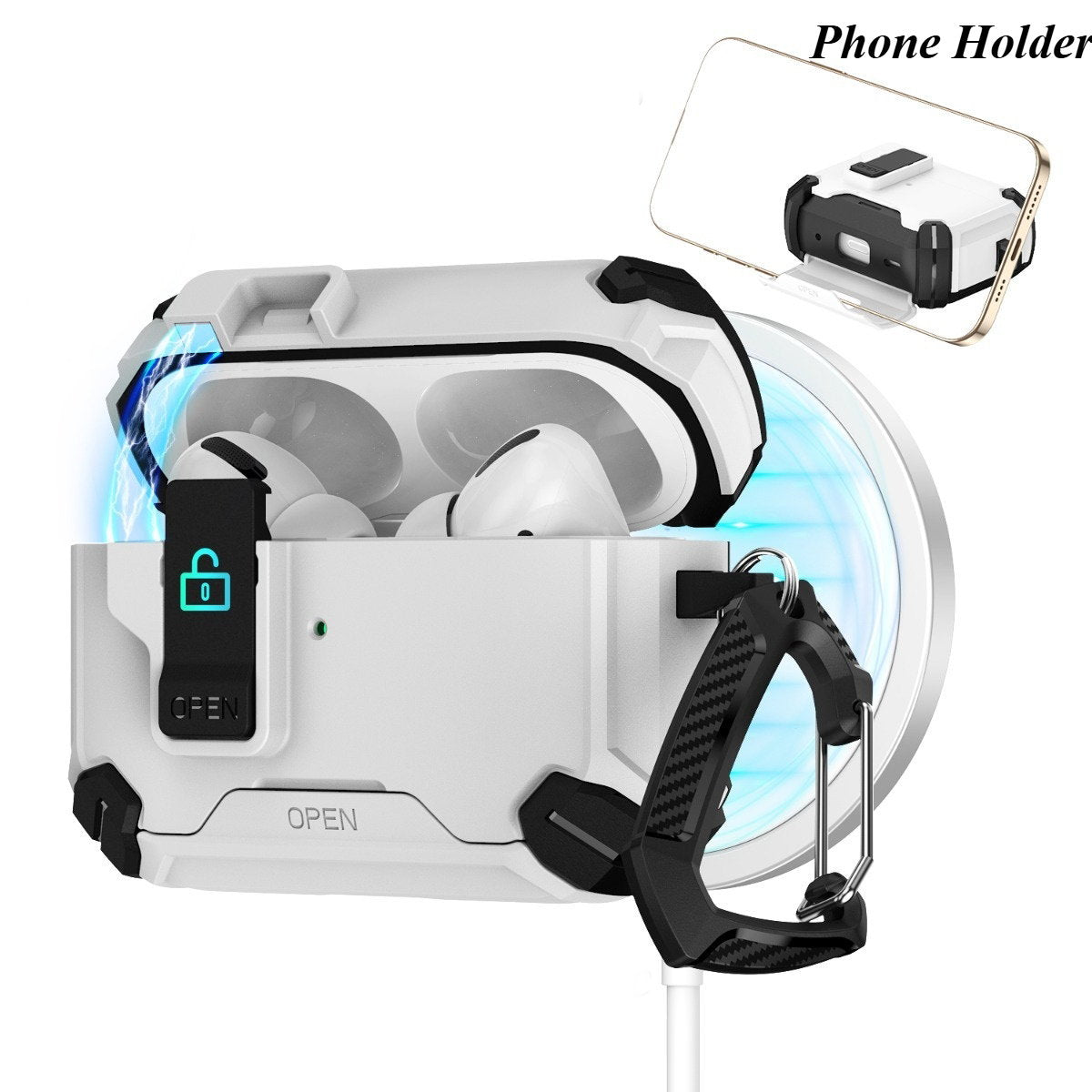 2 in 1 Multifunctional AirPods case with phone stand available in various colors - ChildAngle