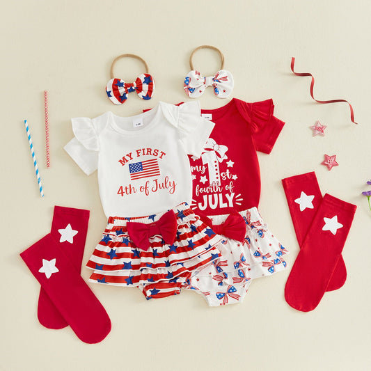 Baby's first 4th of July outfit with red, white, and blue elements - ChildAngle