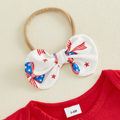 White bow for Baby Girl 4th of July Outfits - ChildAngle