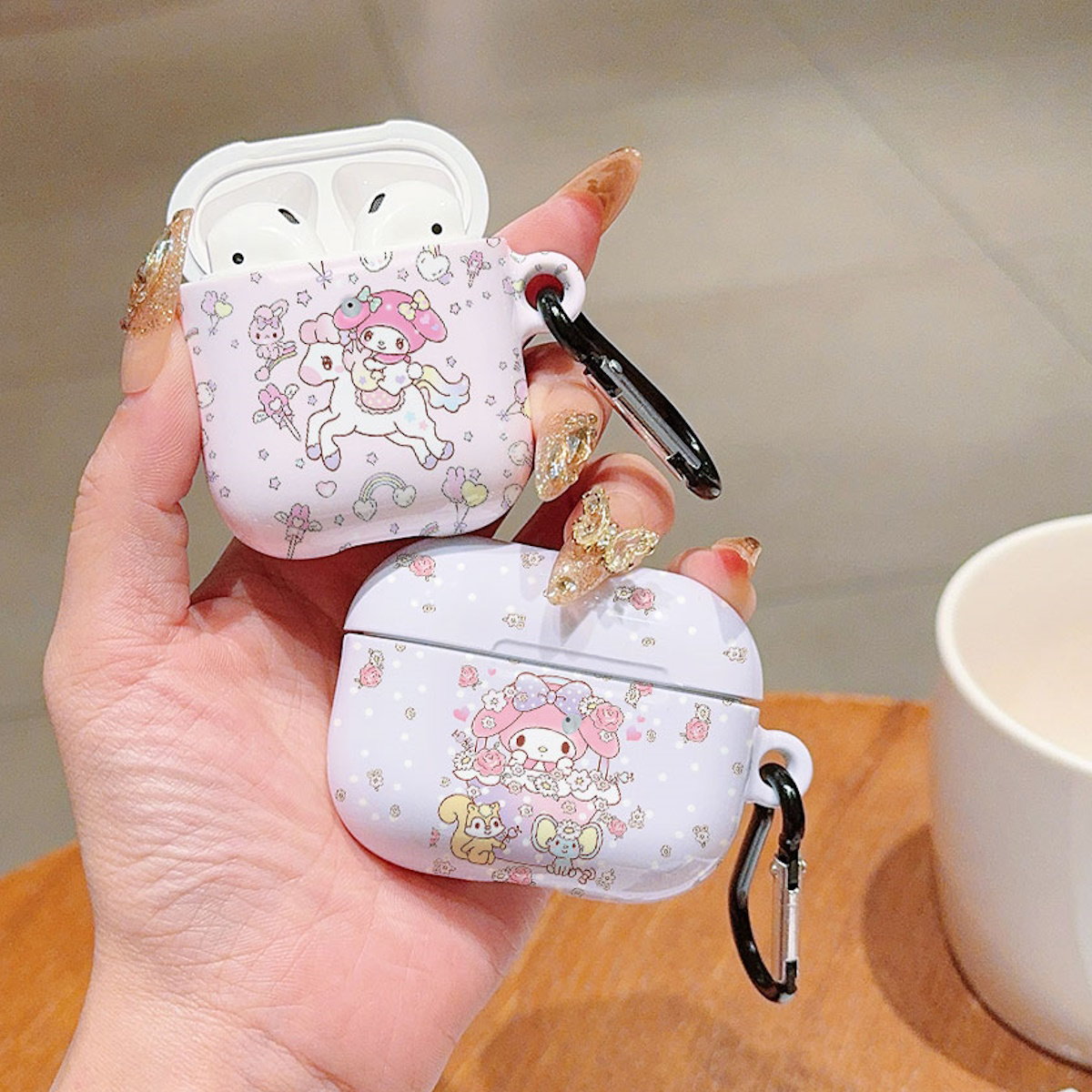 Pink cartoon-themed My Melody Sanrio AirPod cases - ChildAngle