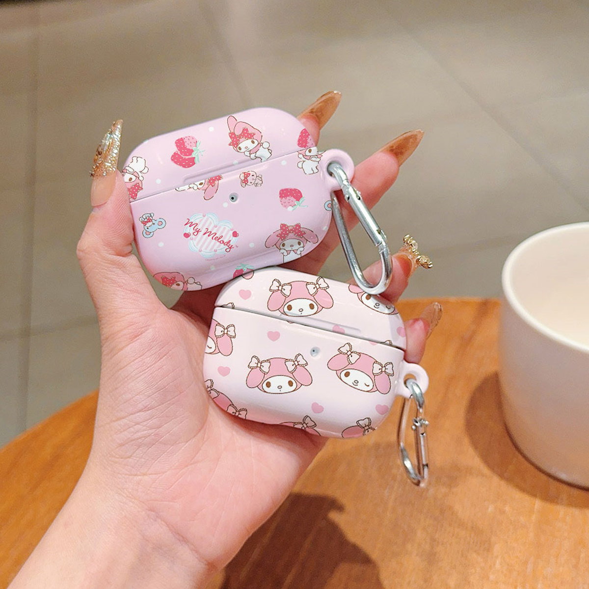 Pink cartoon-themed My Melody Sanrio AirPod cases - ChildAngle