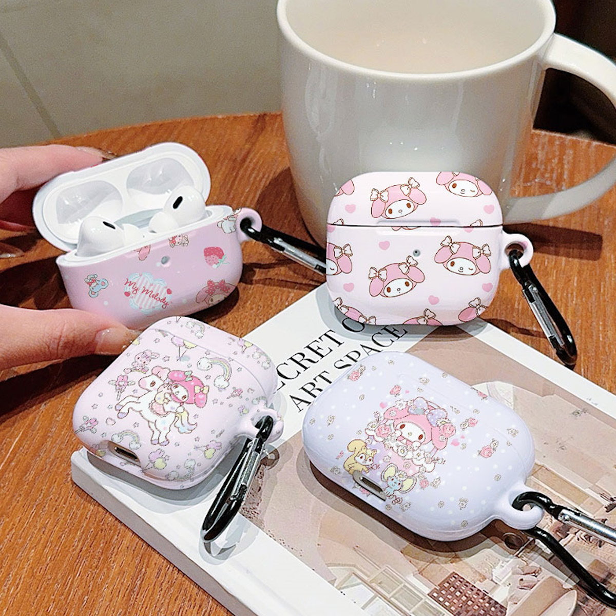 Pink cartoon-themed My Melody Sanrio AirPod cases - ChildAngle