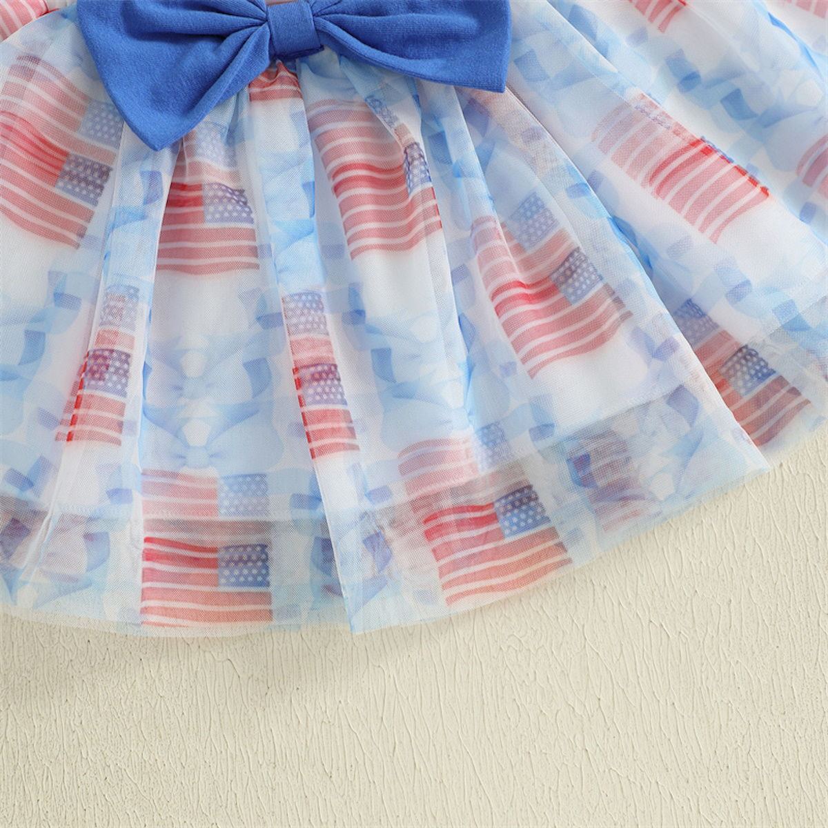 Newborn 4th of July Outfits Girls 3PCS USA American Flag Romper Skirt with Bowknot Headband - ChildAngle